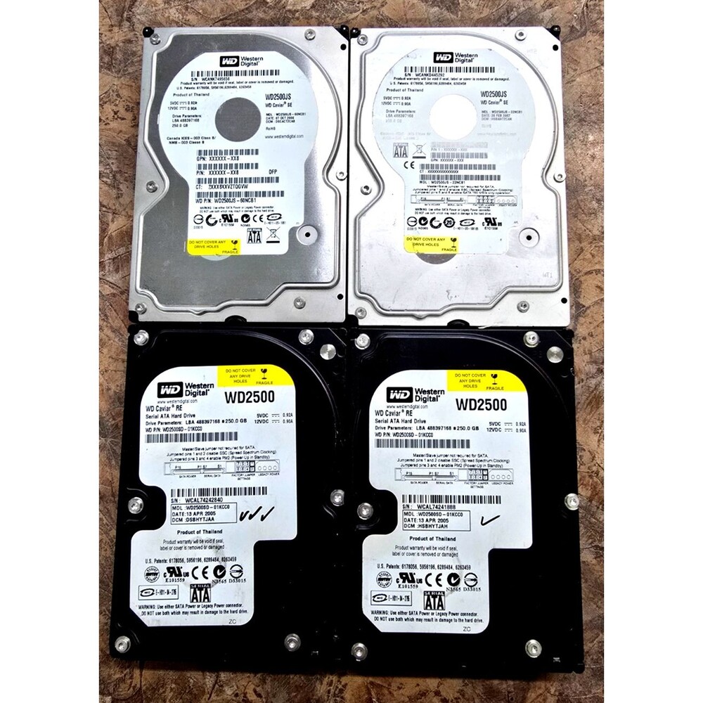 Lot of 4 Western Digital 3.5" 250Gb Hard Drives